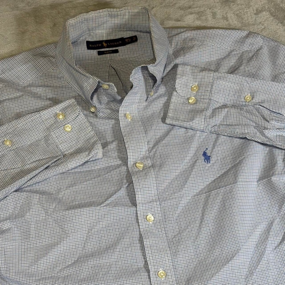 Vintage Ralph Lauren Slim Fit Button Down Shirt | Blue White Check | Large